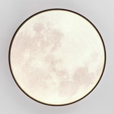 Contemporary Scandinavian Iron Plastic Round Moon LED Flush Mount Ceiling Light For Living Room