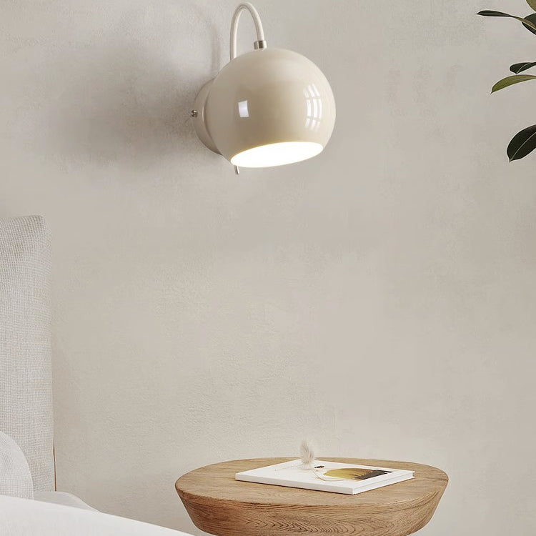 Modern Minimalist Cream Spherical Iron Aluminum 1-Light Wall Sconce Lamp For Bedroom