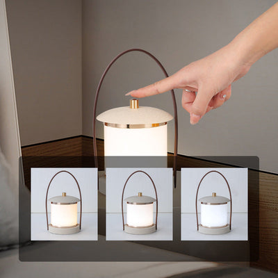 Contemporary Simplicity Portable Imitation Leather Acrylic Cylinder LED Night Light Camping Light For Outdoor Patio