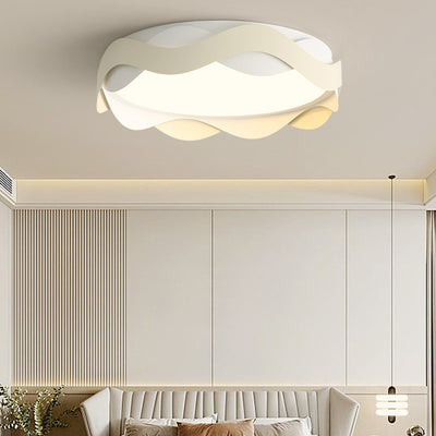 Contemporary Creative Cream Waves Round Acrylic Iron LED Flush Mount Ceiling Light For Living Room