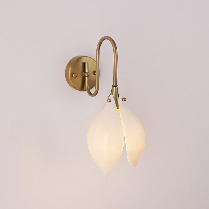 Contemporary Retro Ceramic Magnolia Flower Shape Iron Frame 1-Light Wall Sconce Lamp For Bedroom