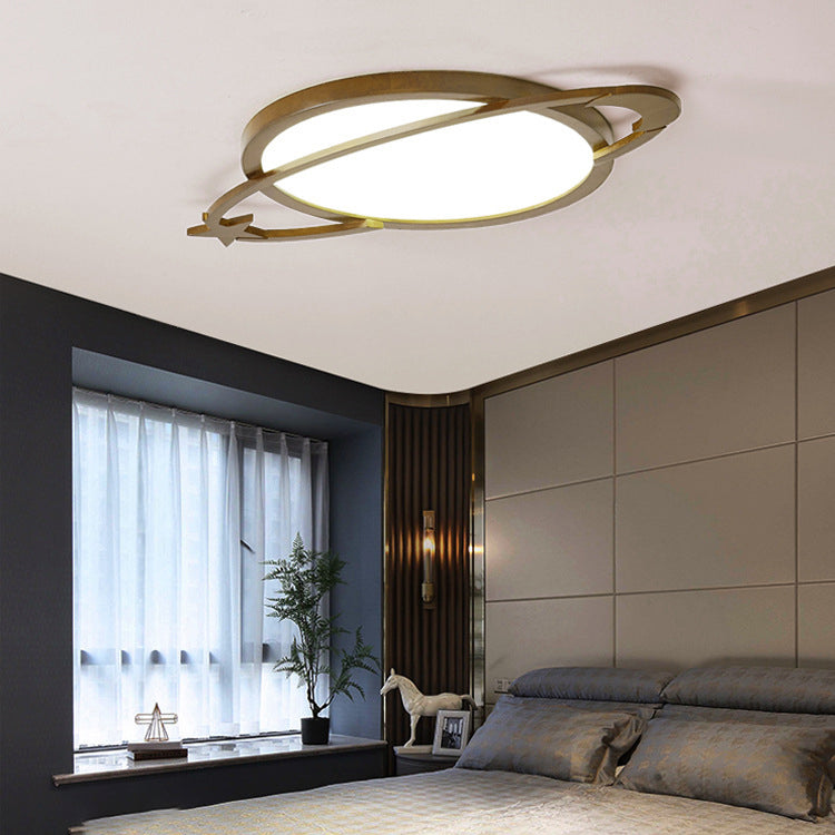 Contemporary Scandinavian Wood Acrylic Planet Round LED Flush Mount Ceiling Light For Bedroom