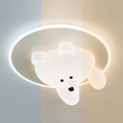 Modern Art Deco Round Cloud Bear Acrylic Iron LED Flush Mount Ceiling Light For Bedroom