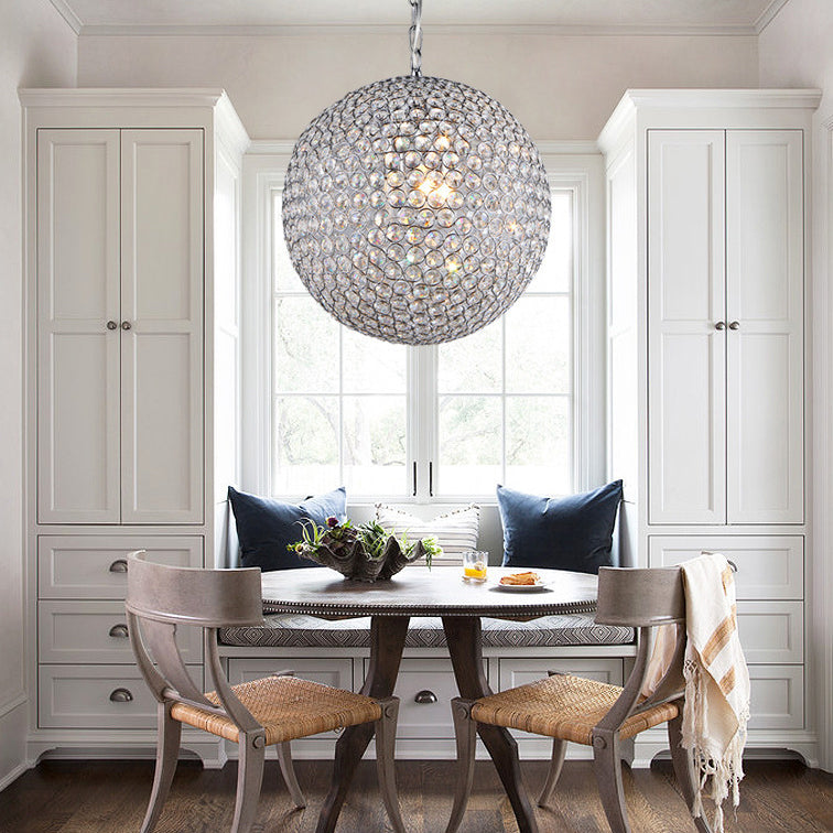 Modern Minimalist Round Iron Crystal 4-Light Chandelier For Living Room