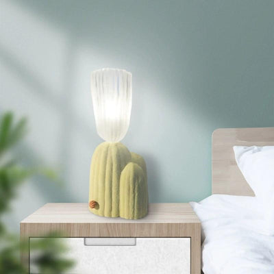 Contemporary Creative Cactus Resin Glass 1-Light Table Lamp For Living Room