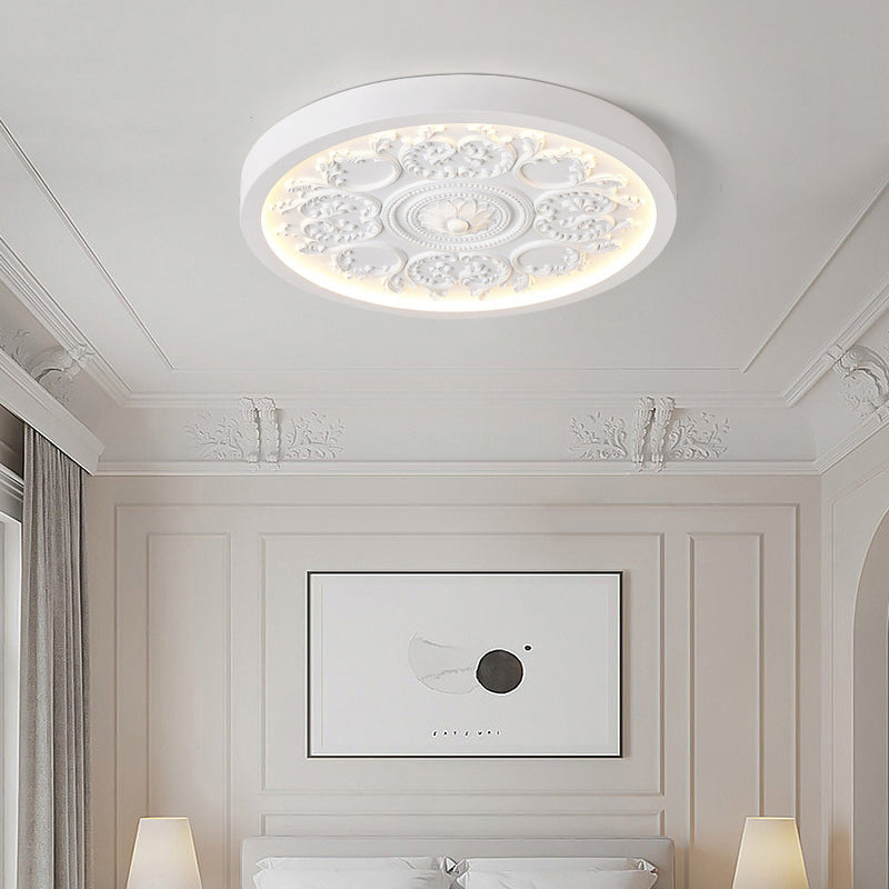 Modern Minimalist Carved Iron Resin Acrylic LED Flush Mount Ceiling Light For Bedroom