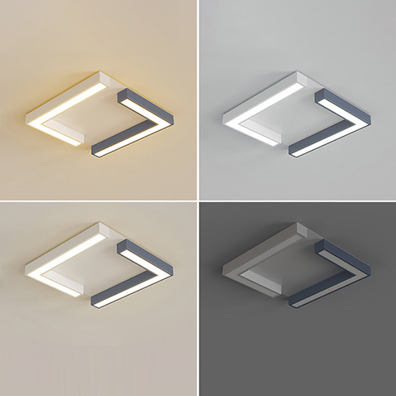 Modern Minimalist Acrylic Geometric Square Frame Iron LED Flush Mount Ceiling Light For Living Room