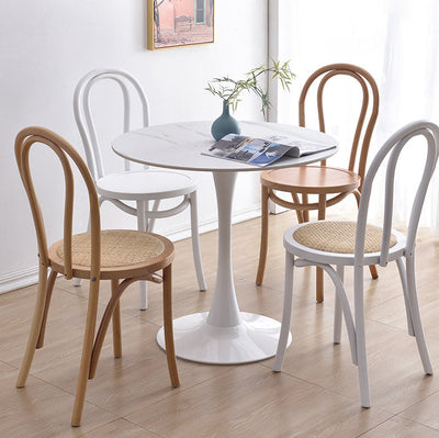 Contemporary Retro Rattan Beech Wood Metal Round Arched Dining Chair Backrest For Dining Room