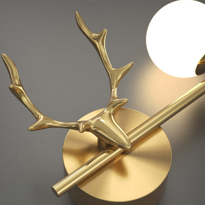 Modern Luxury Antler Full Brass Glass 1-Light Wall Sconce Lamp