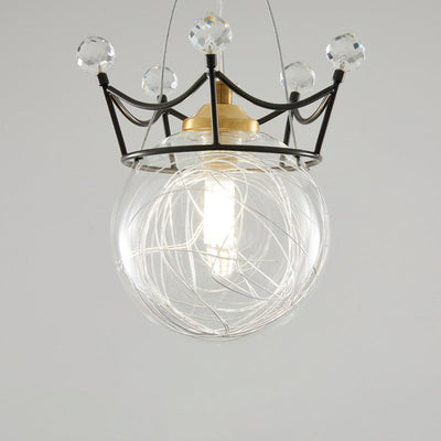 Modern Luxury Crown Orb All Brass Glass 1-Light Pendant Light For Bedroom