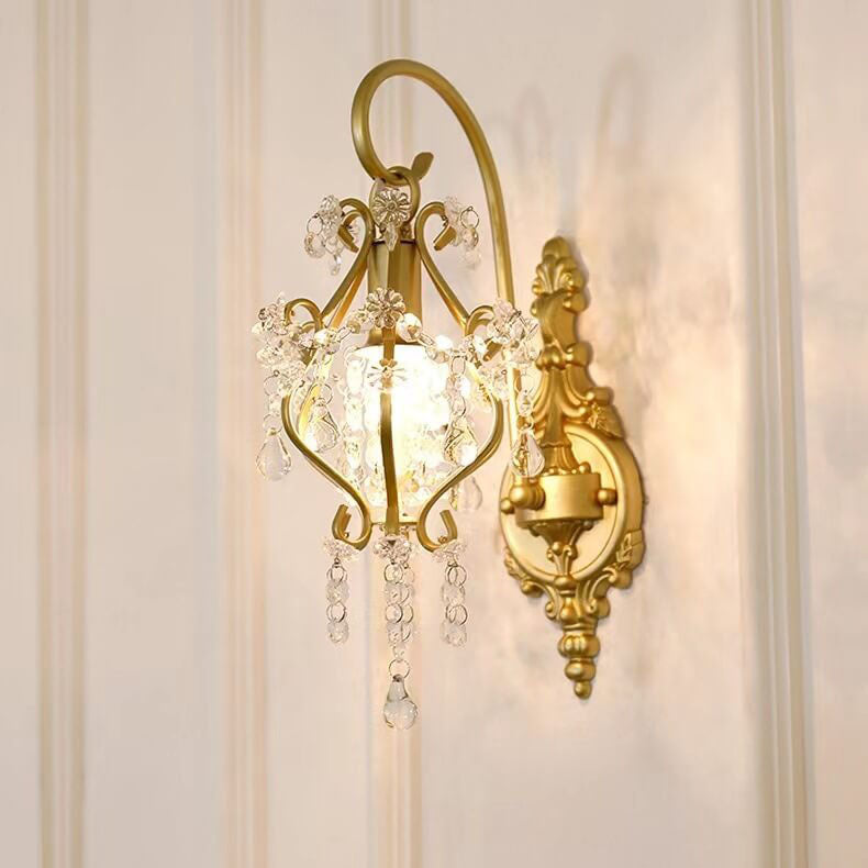 French Luxury Brass Decorative Water Drop Crystal 1-Light Wall Sconce Lamp