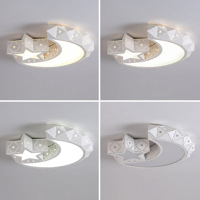 Contemporary Creative Star Moon Iron Acrylic LED Flush Mount Ceiling Light For Bedroom