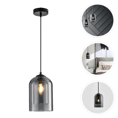 Modern Simplicity Cylinder Round Glass Iron 1-Light Pendant Light For Living Room