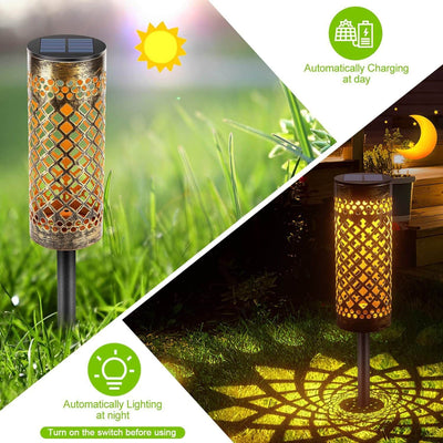 Zeitgenössische industrielle Zylinder Openwork LED Solar Rasen Einsatz Licht für Outdoor Patio 