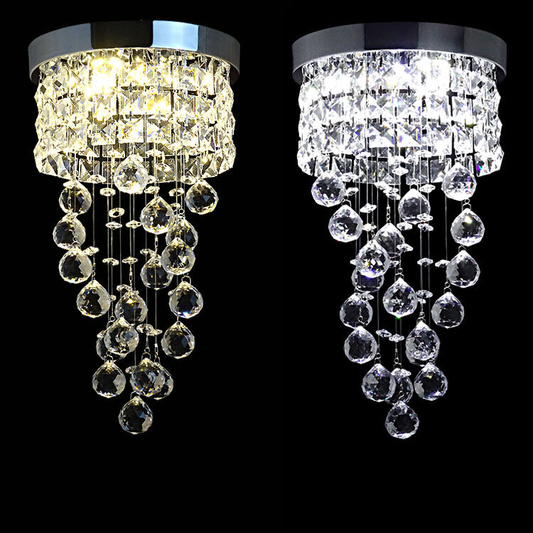 Traditional European Stainless Steel Crystal Round Pendant LED Flush Mount Ceiling Light For Hallway