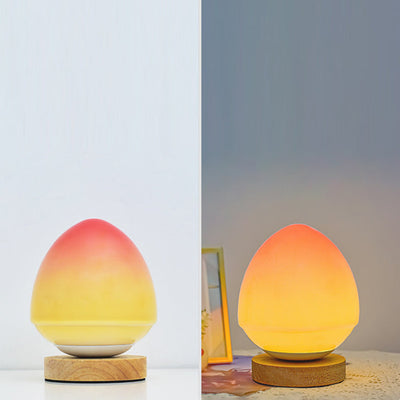 Modern Simplicity Peach Glass Shape Wood Base USB Rechargeable LED Table Lamp Night Light For Home Office