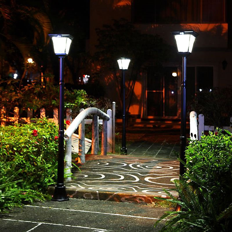 Traditional Chinese Solar Waterproof Aluminum Alloy Glass Cylinder LED Landscape Lighting Outdoor Light For Garden