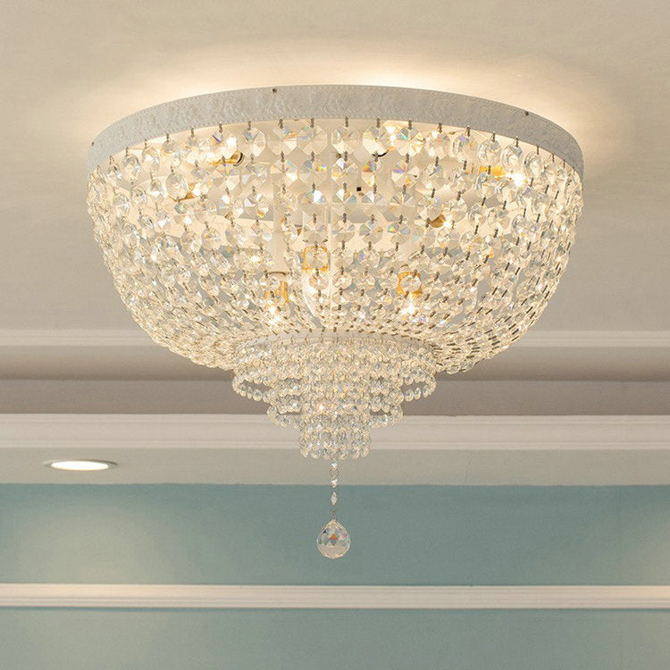 Contemporary Scandinavian Crystal Round Ball Crystal Iron 6-Light Flush Mount Ceiling Light For Bedroom