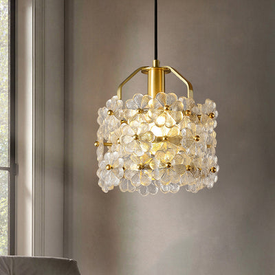 Traditional French Flower Petal Round Crystal Hardware 1-Light Pendant Light For Bedroom