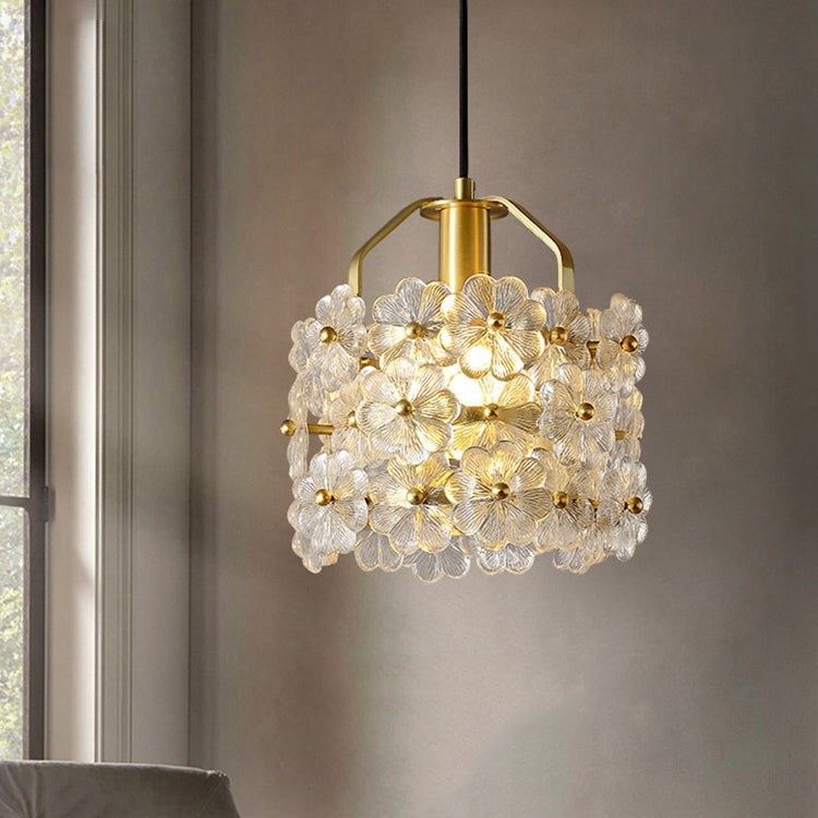 Traditional French Flower Petal Round Crystal Hardware 1-Light Pendant Light For Bedroom