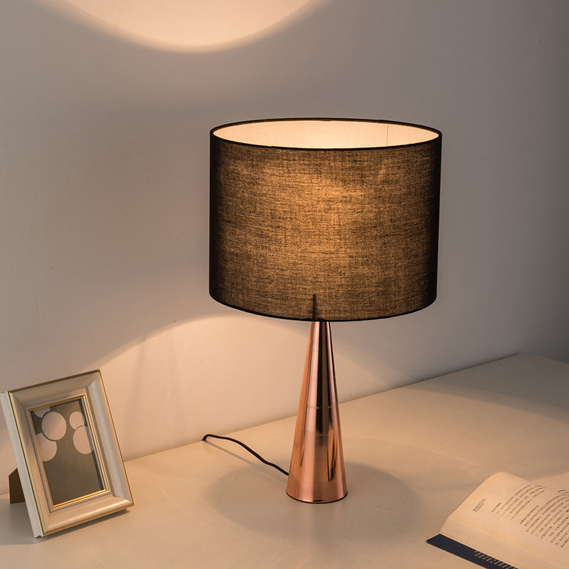 Contemporary Scandinavian Black Fabric Cone Base 1-Light Table Lamp For Study