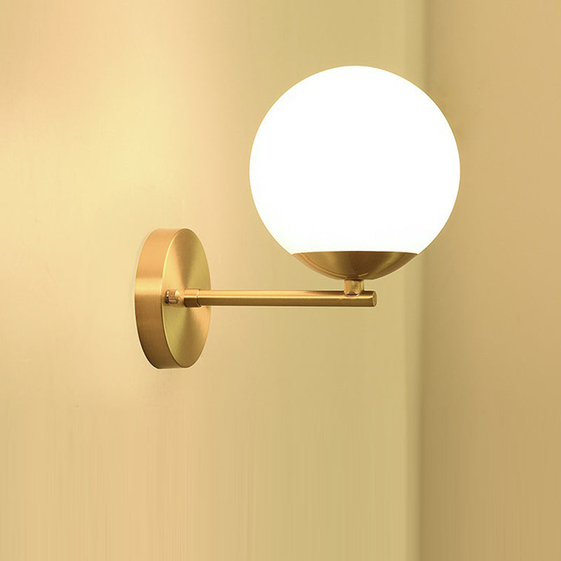 Modern Minimalist Round Ball Copper Glass 1-Light Wall Sconce Lamp For Living Room