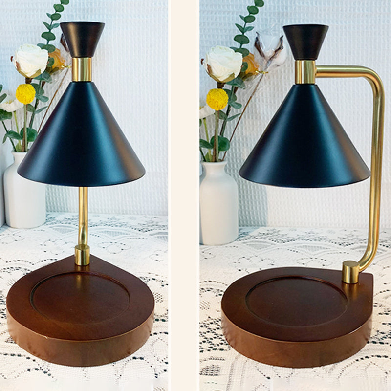 Contemporary Creative Iron Conical Shade Wooden Base 1-Light Melting Wax Table Lamp For Bedroom