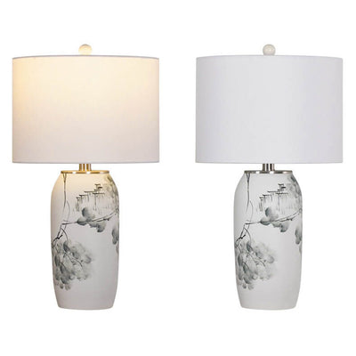 Modern Chinese Ink Painting Ceramic Fabric 1-Light Table Lamp