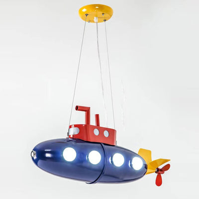 Contemporary Creative Cartoon Submarine Iron LED Kids Chandelier For Bedroom