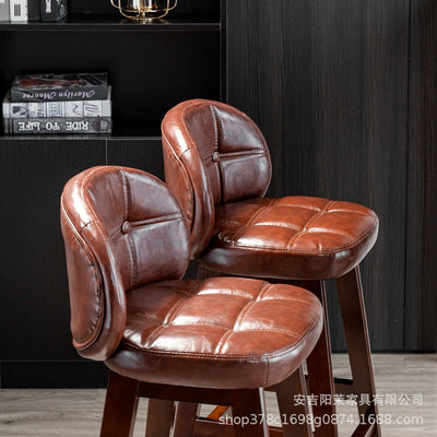 Modern Minimalist Square Wood Leather Foam Bar Stool With Four Legs Backrest For Dining Room