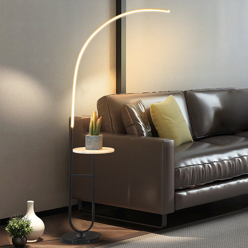 Contemporary Simplicity Arc Aluminum Strip With Marble Iron Pallet LED Standing Floor Lamp For Living Room