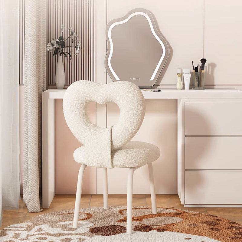 Contemporary Nordic Round Heart Lambswool Solid Wood Metal Vanity Stool Backrest For Bedroom