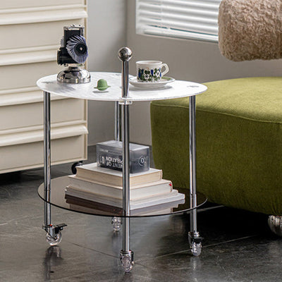 Contemporary Nordic Cloud Shape Acrylic Movable Side Table 2-Tier Casters For Living Room