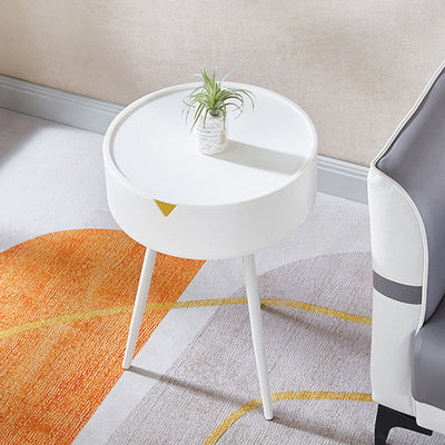 Modern Minimalist Round Tripod Plastic Nightstand 1-Storage For Bedroom