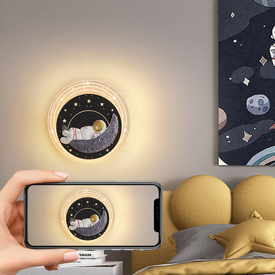 Contemporary Creative Starry Sky Moon Resin Astronaut Round LED Wall Sconce Lamp For Living Room