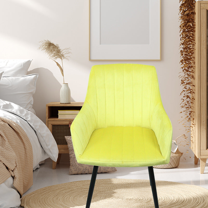 Modern Minimalist Square Iron Velvet Fabric Sponge Dining Chair Four Legs Armrest Backrest For Dining Room