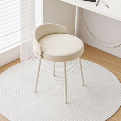 Modern Minimalist Round Cotton Linen Leather Iron Vanity Stool Low Backrest For Bedroom