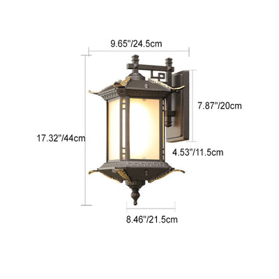 Traditional Chinese Aluminum Rectangular Tower 1-Light Outdoor Wall Sconce Lamp For Garden