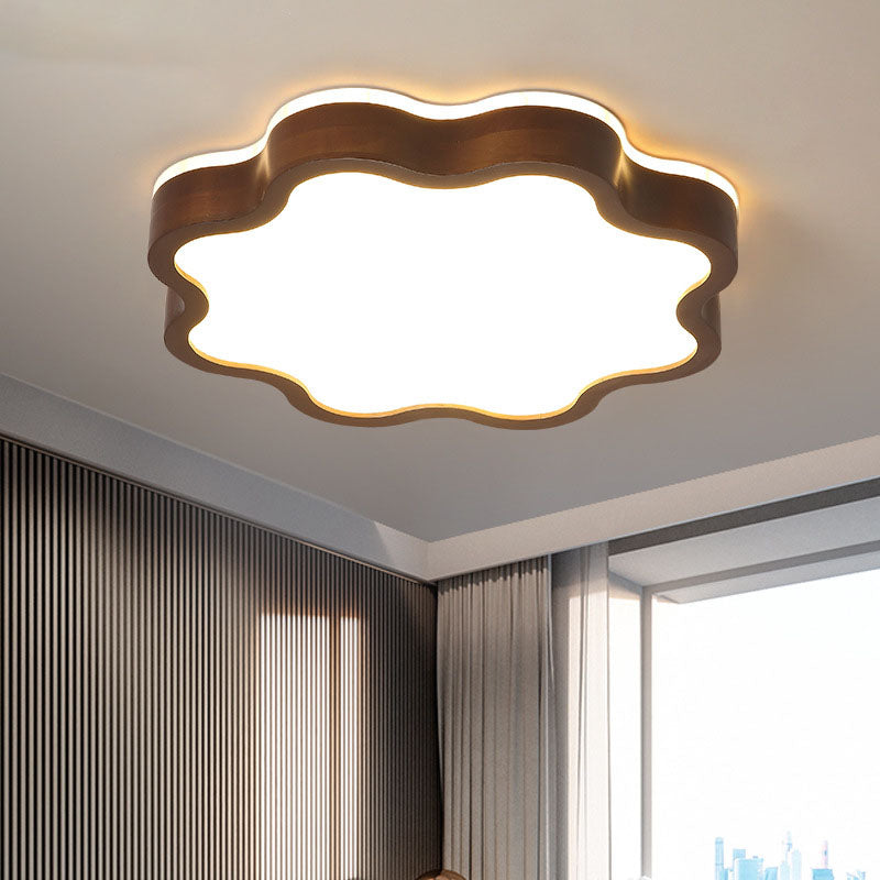 Contemporary Creative Plum Shaped Wooden Acrylic LED Flush Mount Ceiling Light For Bedroom