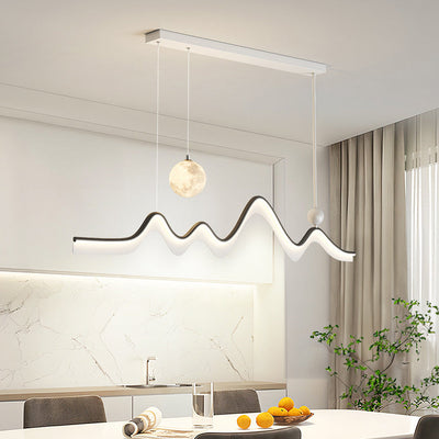 Modern Minimalist Moon Wave Long Iron Aluminum Acrylic LED Island Light Chandelier For Dining Room