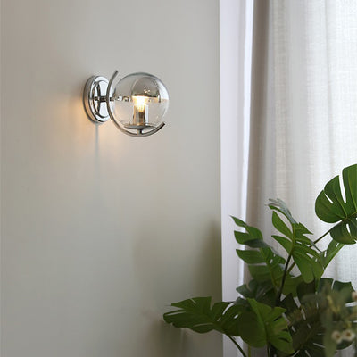 Modern Simplicity Silver Finish Frame Spherical Glass Shade 1-Light Wall Sconce Lamp For Bedroom