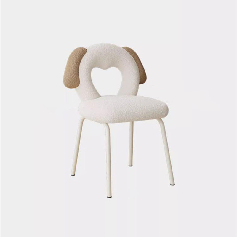 Modern Art Deco Hollow Dog Square Lambswool Wood Metal Vanity Stool Backrest Armless For Bedroom