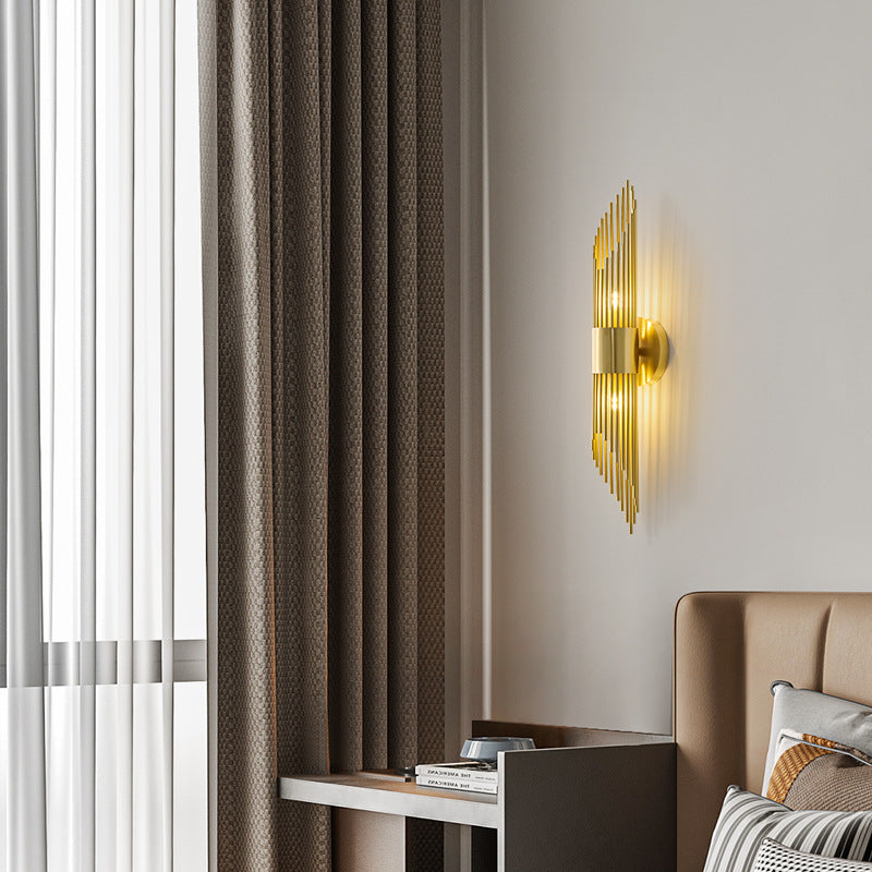 Modern Minimalist Cylindrical Copper Acrylic 2-Light Wall Sconce Lamp For Bedroom