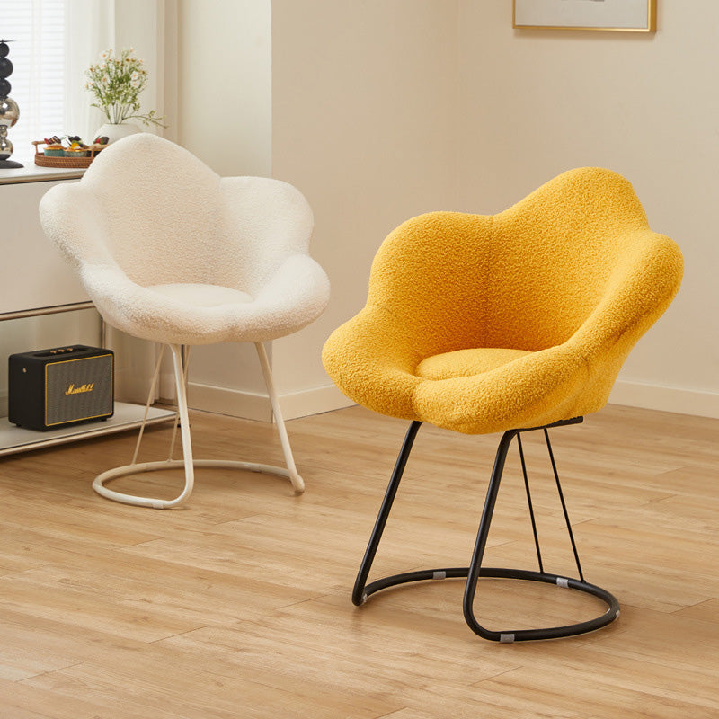 Contemporary Creative Petal Shape Velvet Upholstered Arc Metal Legs Vanity Stool Backrest Armrest For Bedroom