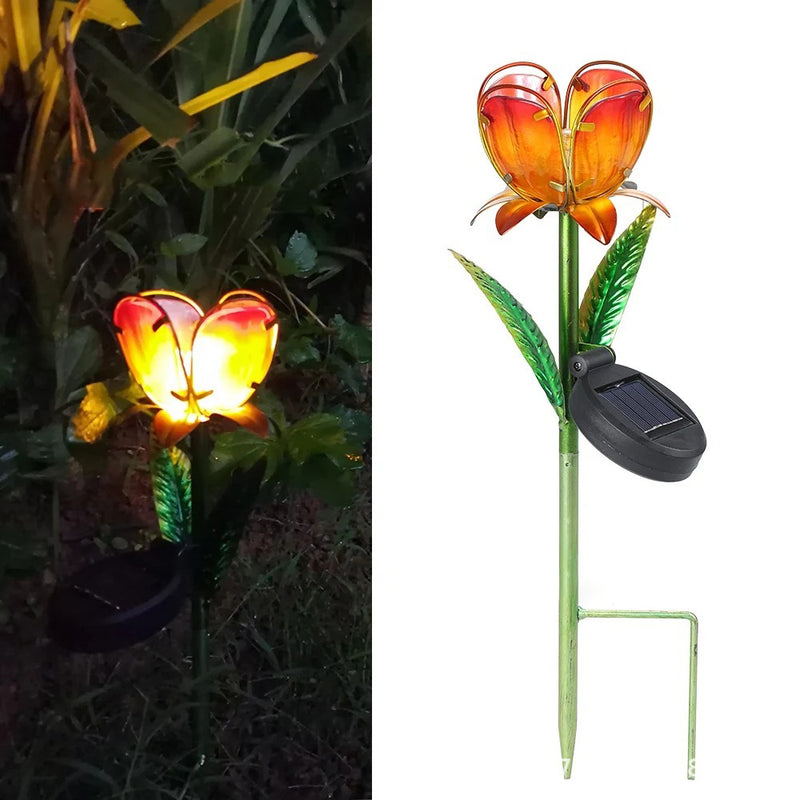 Modern Minimalist Solar Waterproof Flower Glass Iron LED Landscape Light For Garden