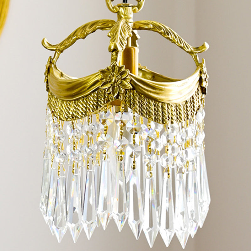 Lampe suspendue à 1 lumière à pampilles en cuivre et cristal de luxe vintage 