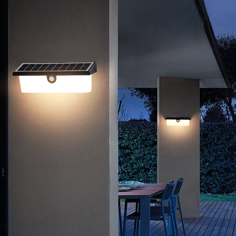 Modern Minimalist Solar Waterproof Rectangle PC ABS LED Outdoor Wall Sconce Lamp For Garden