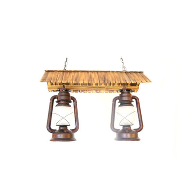 Traditional Farmhouse Horse Lamp Iron Bamboo Glass 2-Light Island Light Chandelier For Dining Room