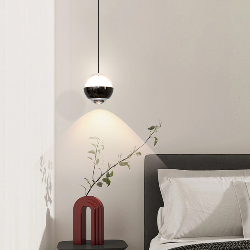 Modern Simplicity Ball Aluminium Acrylic Glass LED Pendant Light Liftable For Bedside