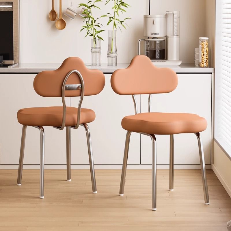 Contemporary Nordic Flower Shape Leather Metal Swivel Dining Chair Backrest For Living Room